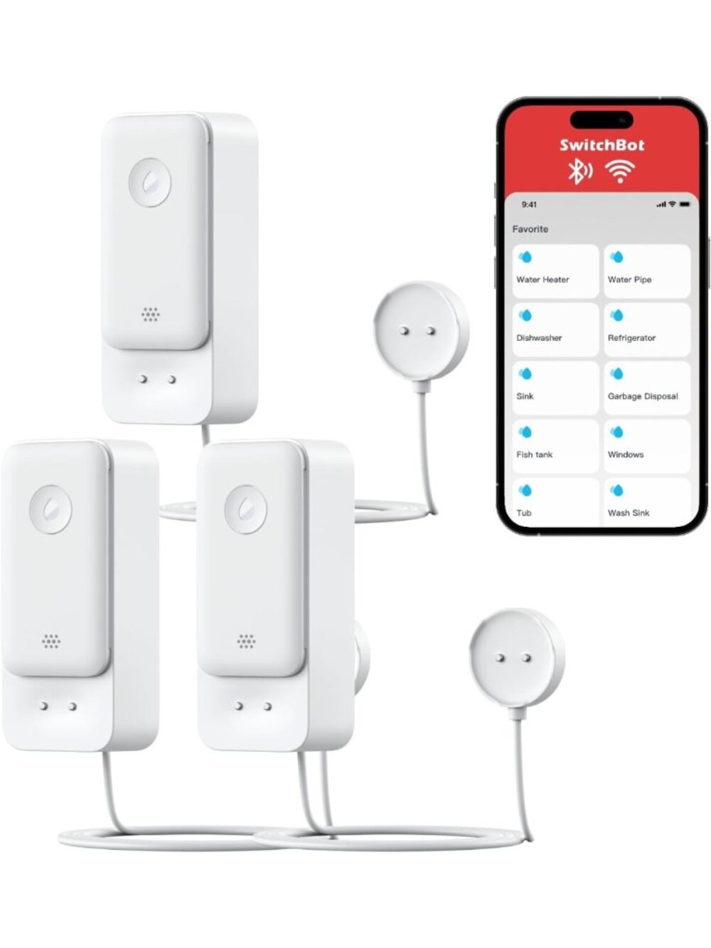 Smart Water Leak Detector with 100dB Alarm, App Alerts, IP67 Waterproof, 3.28ft